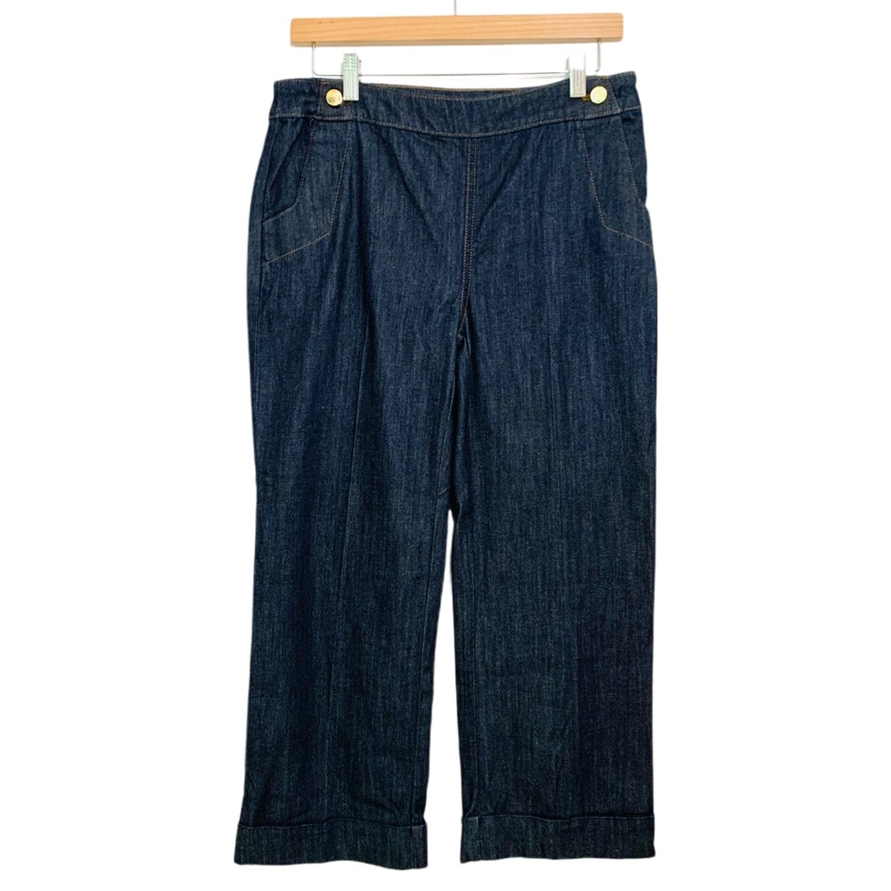 CHICO'S The Platinum Crop Denim Cuffed Side Zip Jeans Size 4 NWOT Nautical